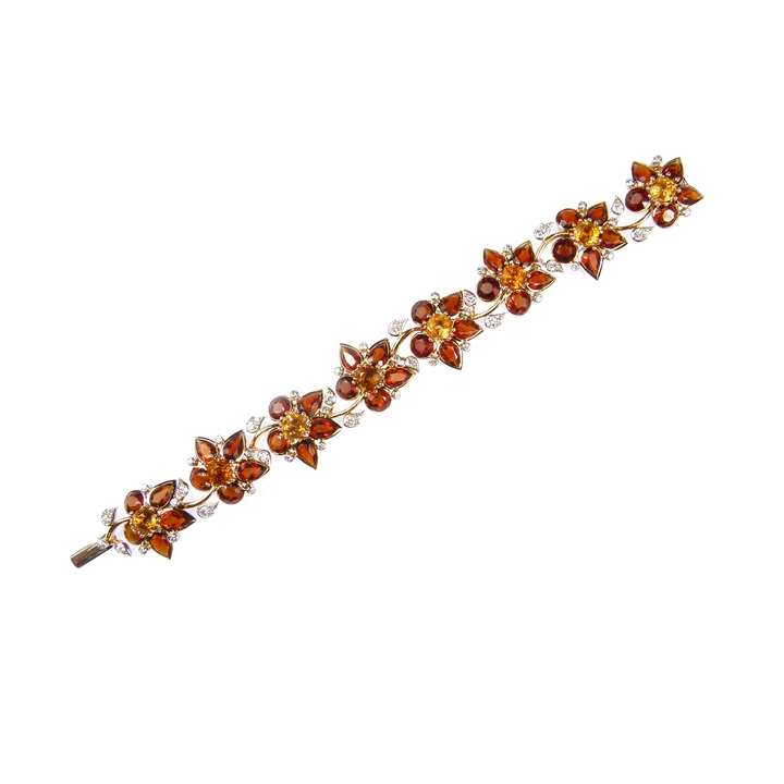 Mid-20th century two-tone citrine and diamond bracelet